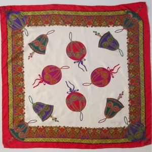 Mary Kay Women's Silk Scarf Christmas Ornaments Rolled Hem Signature Logo 35"